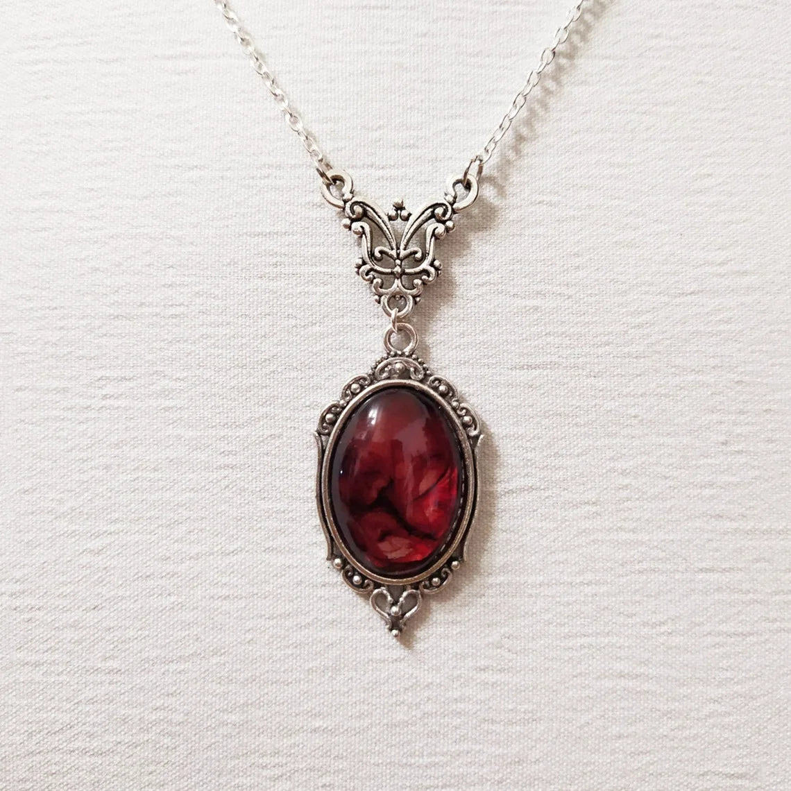 Gothic Vampire Blood Drop Necklace — Vintage Purple & Red Bat Eye Pendant, Witch Jewelry Accessory Gift for Women
