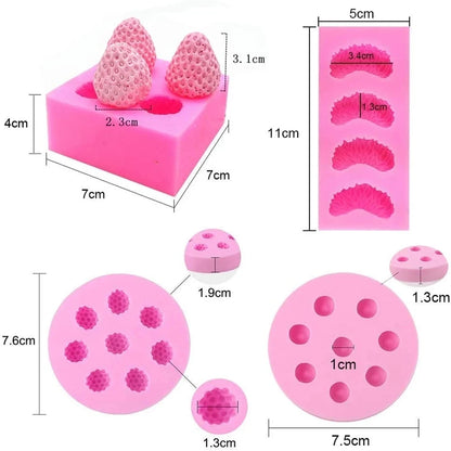 3D Mini Fruit Silicone Candle Mold — Strawberry, Raspberry, Blueberry, Tangerine & Mulberry for Soap, Fondant & Wax Melts