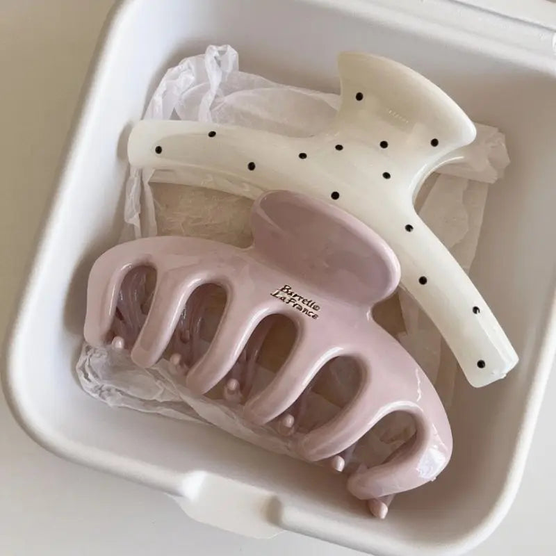 Large Acrylic Dragon Bone Hair Clip - French-Style Polka Dot Shark Hair Claw for Women