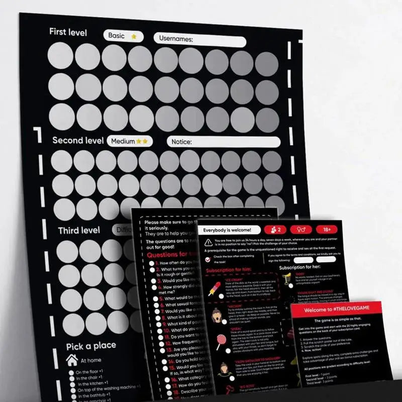 100 Things To Do Between Couples - Couples Games Bedroom Scratch Off Poster with 100 Dates Scratch Off Bucket List