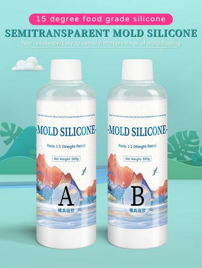 DIY Silicone Mold Making Kit — AB 1:1 Liquid Rubber, Fast-Curing Silicone for Mold Casting, 200g/500g