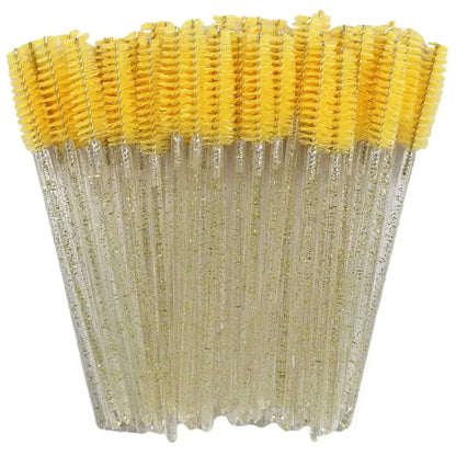 50-Pack Disposable Crystal Eyelash Brush Combs – Professional Eyelash Extension Mascara Wands for Makeup and Beauty Tools