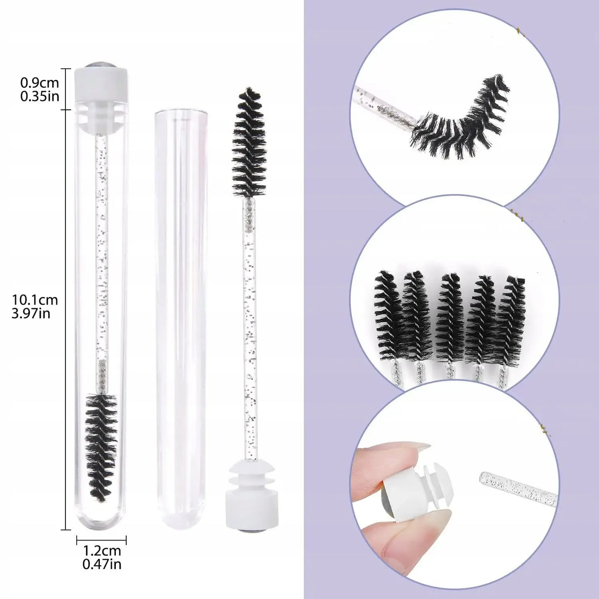 50PCS Eyelash and Eyebrow Brushes with Storage Tubes - Reusable Mascara Wands and Applicators for Lash Extensions and Makeup Care