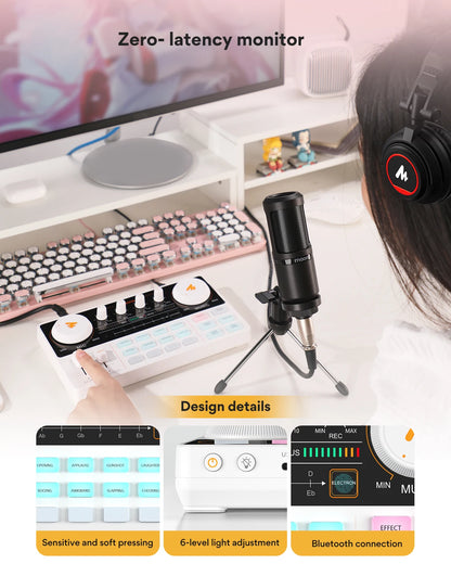 Maono AM200-S1 Microphone & Sound Card Set – MaonoCaster Audio Interface with Condenser Mic for Live Streaming, Recording on PC & Phone