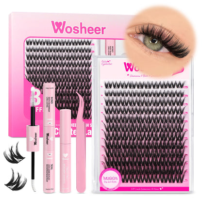 WOSHEER DIY Eyelash Cluster Kit – Faux Mink Lash Extensions with Bond, Seal & Remover for Natural Thick Individual Lashes