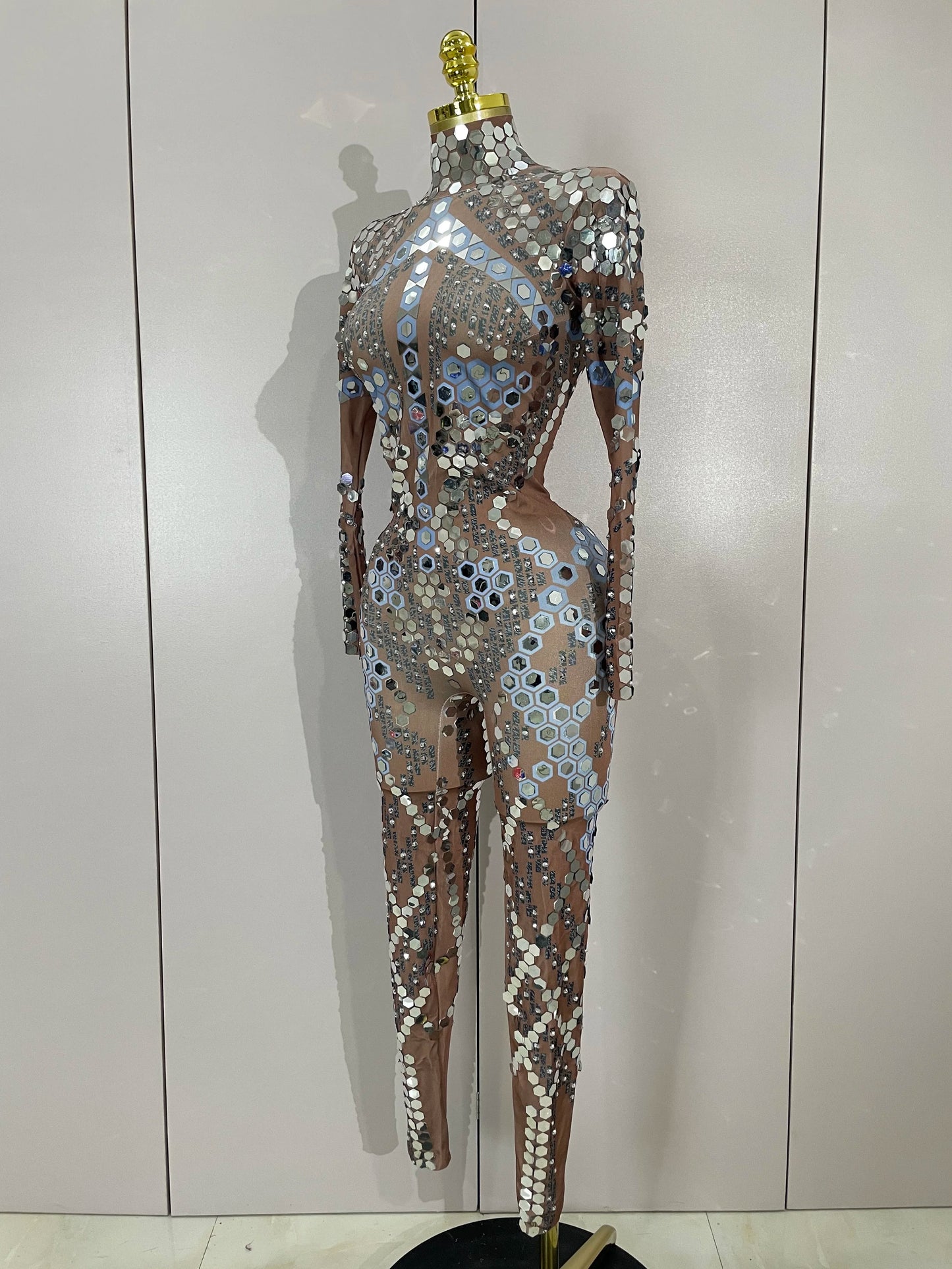 Sexy Shiny Silver Sequin & Black Spandex Jumpsuit — 2025 Women’s Prom, Dancer & Stage Performance Costume