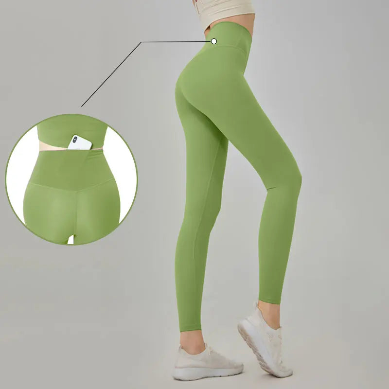 Naked Feel Butt-Lifting Yoga Leggings for Women – High Waist Sports Tights with Hidden Waist Pockets, Gym Fitness Wear