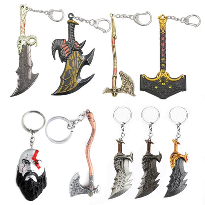 God of War Ragnarok Keychain - Thor Mjolnir Hammer, Leviathan Axe & Blades of Chaos Game Key Ring