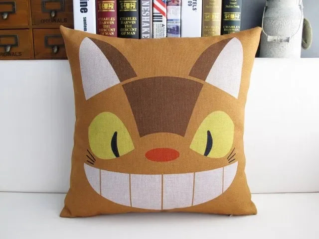 Totoro Cat Pattern Cushion Cover 45x45cm – Anime Decorative Pillow Case