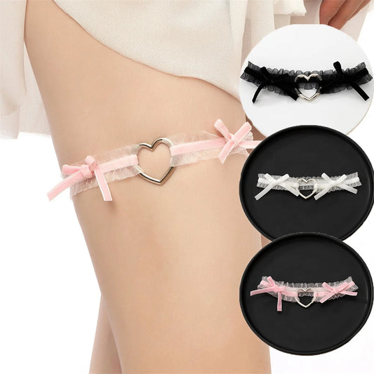 Lolita Lace Garters – Gothic Punk Cross Heart Bow Thigh Choker Leg Belt for Women Lingerie & Cosplay