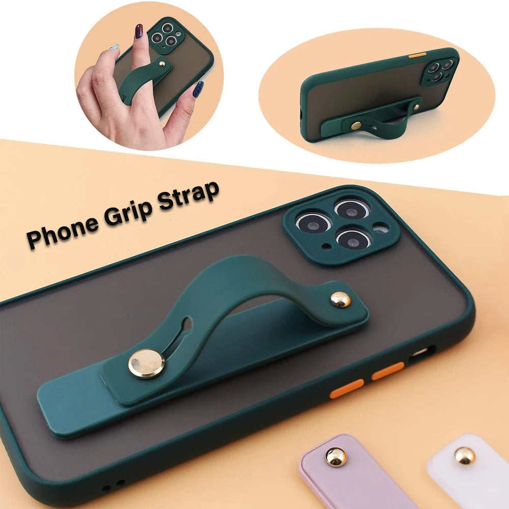 Universal Wrist Band Phone Holder - Push Pull Finger Grip Stand, Plain Color Mobile Socket for iPhone and Xiaomi