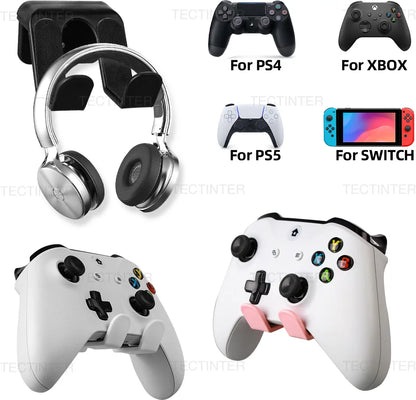 Wall Mount Stand for Switch Pro, PS5, PS4 & Xbox One Controllers — Headphone & Headset Holder Gaming Accessories