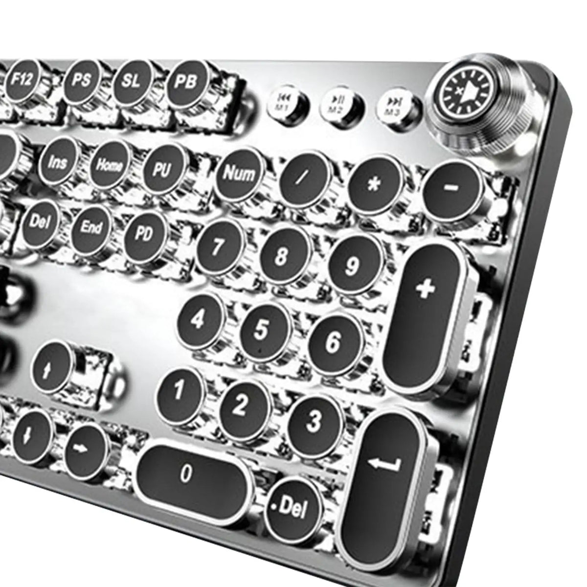 Steampunk Mechanical Gaming Keyboard - 104-Key Wired USB Keyboard with Black Switches & Round Retro Keycaps for PC & Office