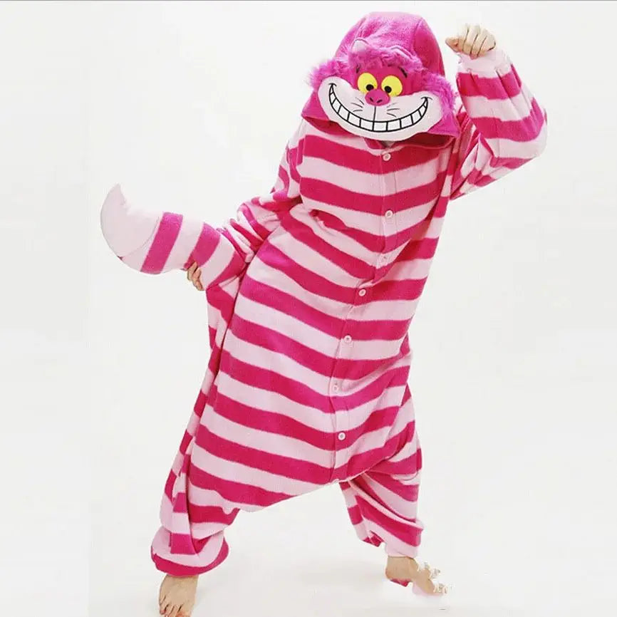 Cheshire Cat Flannel One-Piece Pajamas — Men & Women Cartoon Home Wear for Autumn & Winter