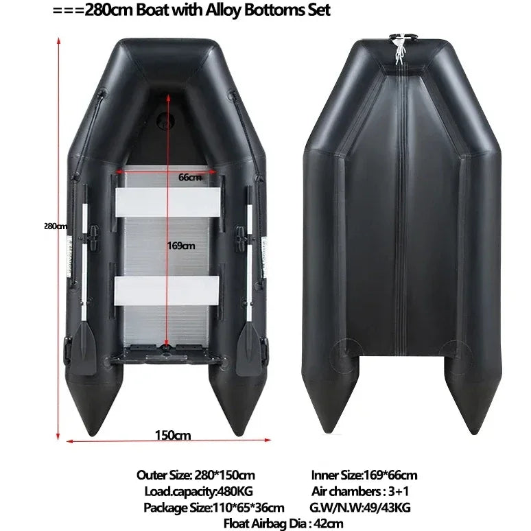 1.2mm Thickened PVC Assault Boats – V-Shape Keel Inflatable Fishing Boat Set with Alloy Bottoms (230-380cm)