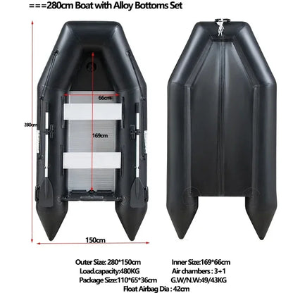 1.2mm Thickened PVC Assault Boats – V-Shape Keel Inflatable Fishing Boat Set with Alloy Bottoms (230-380cm)