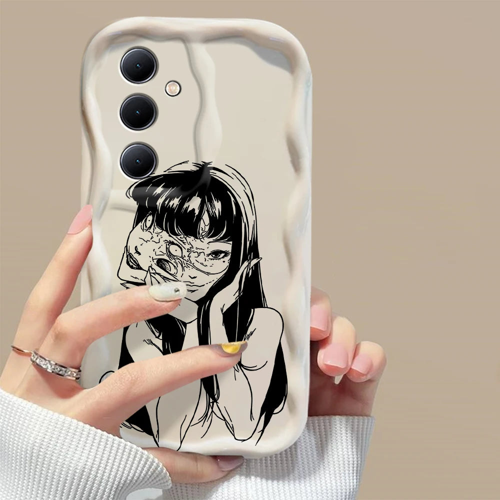 Junji Ito Horror Comics 3D Wave Phone Case for Samsung Galaxy A73 / A72 / A71 / A55 / A54 / A53 / A35 / A34 / A33 / A25 / A24 / A23 / A15 / A14 / A13 / A05 / A04 / A03 – Shockproof 4G/5G Protective Cover Anime Design