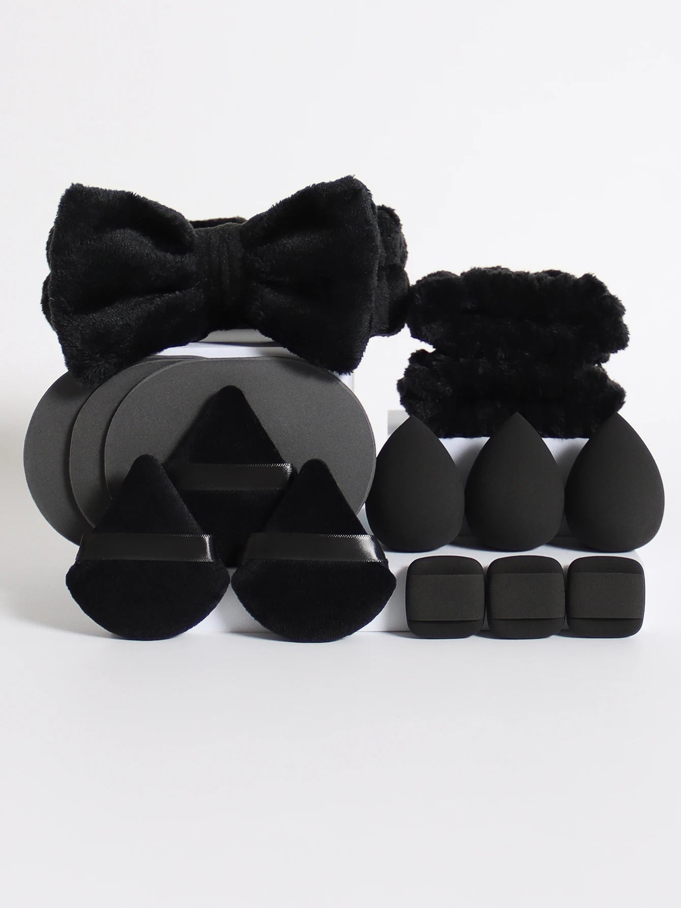 15Pcs Multi-Colored Fluffy Headband & Makeup Sponge Set - Sweet Style Beauty Essentials
