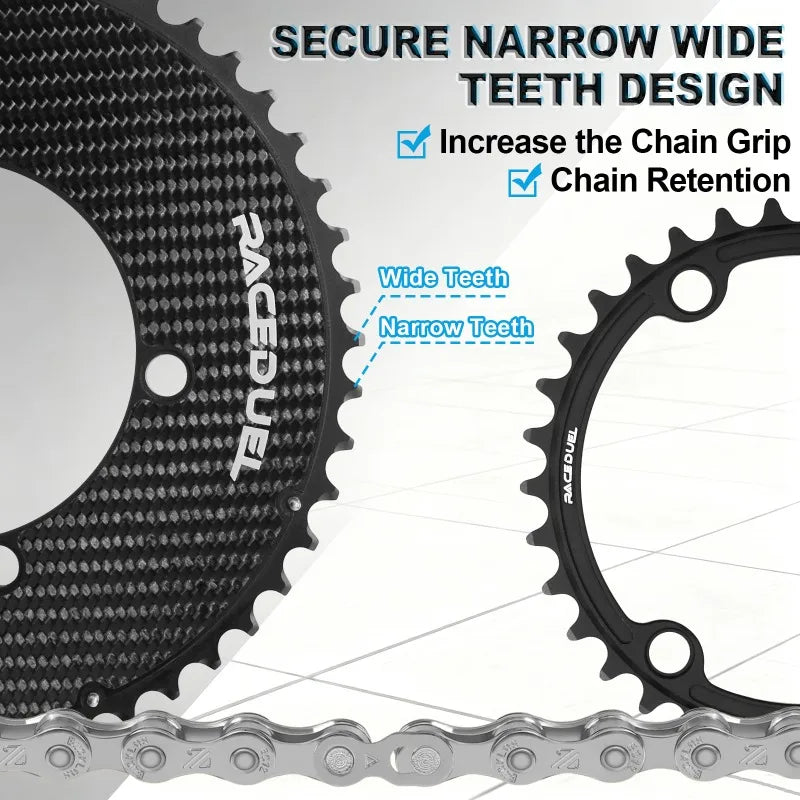 RACEDUEL Carbon 110BCD Road Bike Chainring - Double Chainwheel for Shimano R7000 R8000 R9100 R7100 R8100 50/34T 53/39T