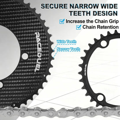 RACEDUEL Carbon 110BCD Road Bike Chainring - Double Chainwheel for Shimano R7000 R8000 R9100 R7100 R8100 50/34T 53/39T
