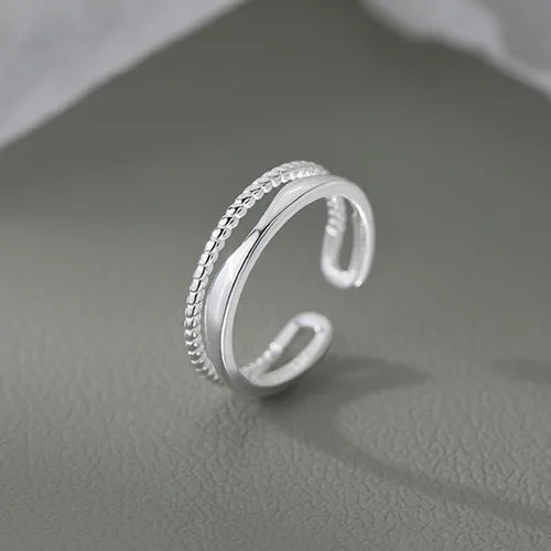 925 Sterling Silver Open Ring — Handmade Geometric Irregular Cross Lines for Women