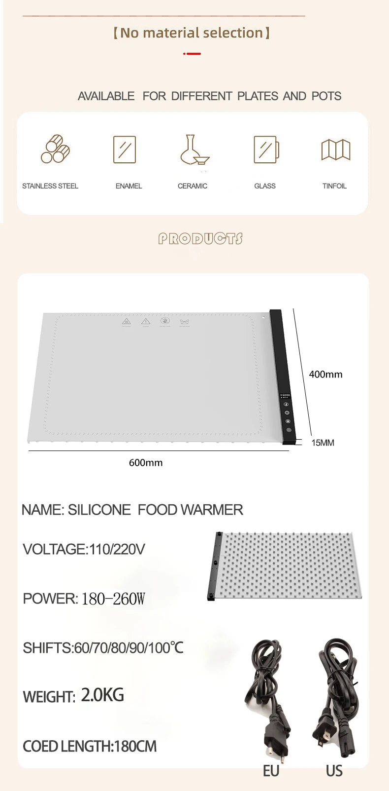 Silicone Heating Mat for Food – Adjustable Temperature Rollable Food Warming Tray for Buffets, Parties, and Sabbath
