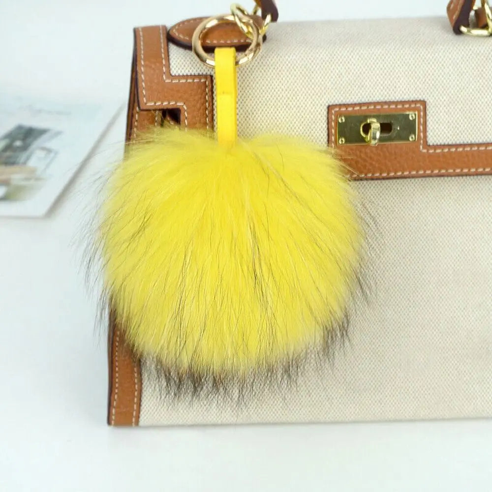 15cm Real Raccoon Fur Pompon Keychain – Cute Pendant for Bags, Hats, Clothes, and Accessories