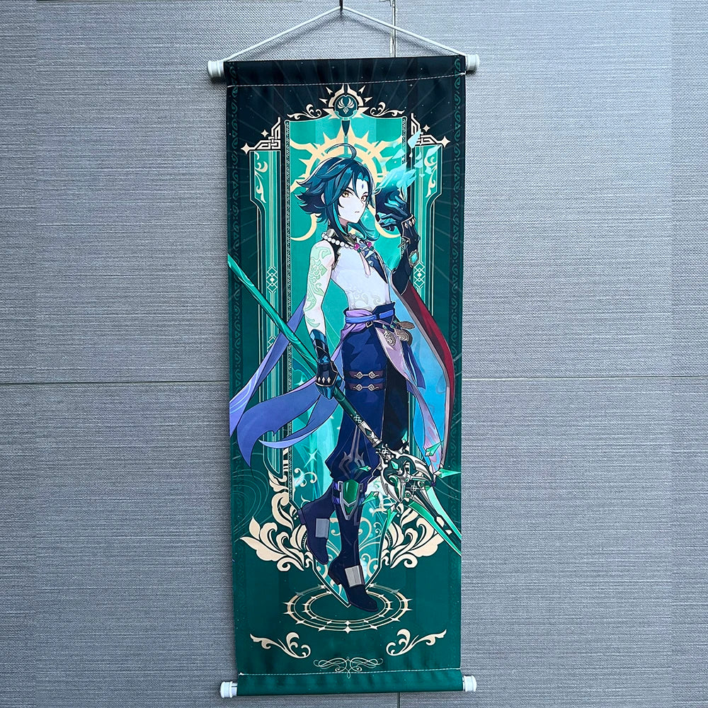 Hot Game Impact Scroll Canvas – Cartoon Heroes Wall Hanging Poster for Cosplay, Halloween, Xmas Decor & Gifts