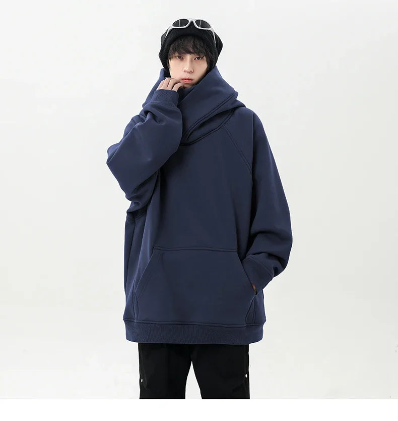 Autumn High Neck Sweatshirt for Men – Pile Collar Hoodie, Harajuku Ninja Style, Casual Sports Loose Fit Top