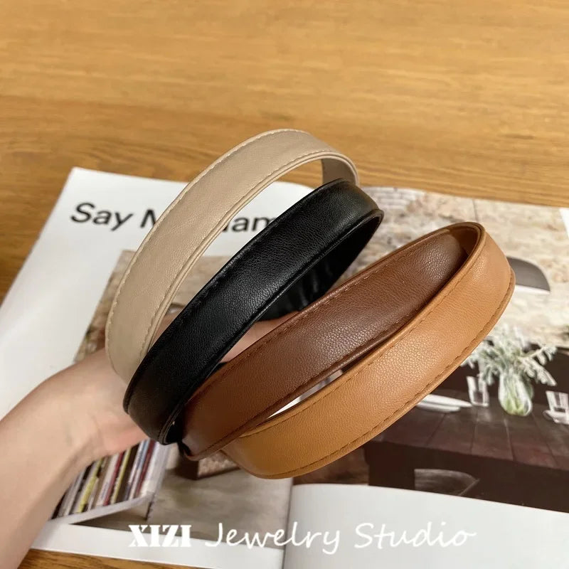 Vintage PU Leather Headband: Solid Headwear for Women and Girls - Fashion Hair Band Chic Hair Hoop Hair Accessories