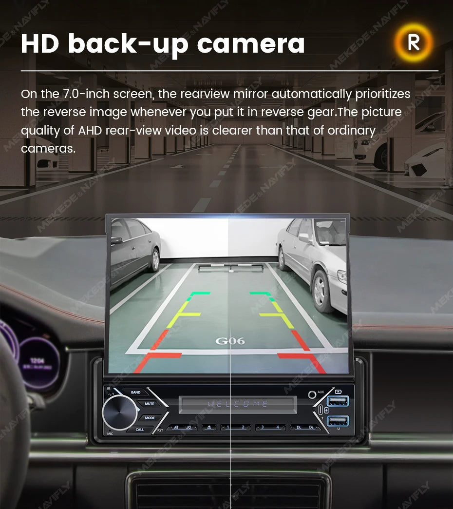 Carplay Android Auto 1 Din MP5 Player - 7 Inch Retractable Touch Screen, FM Radio, Mirror Link, Manual & Automatic Car Player