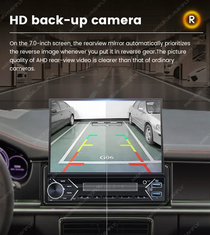 Carplay Android Auto 1 Din MP5 Player - 7 Inch Retractable Touch Screen, FM Radio, Mirror Link, Manual & Automatic Car Player
