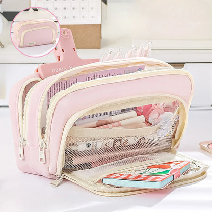 Large Capacity Pencil Case - Portable Handheld Pen Pouch and Cosmetic Storage Bag for School Office and Travel