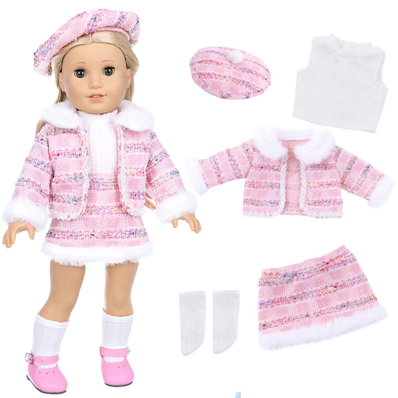 18-Inch Girl Doll Clothes – Pink Coat & Office Dress Outfit, Baby Girl Doll Gift Toy