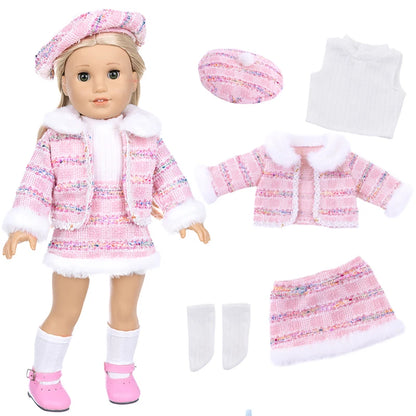 18-Inch Girl Doll Clothes – Pink Coat & Office Dress Outfit, Baby Girl Doll Gift Toy