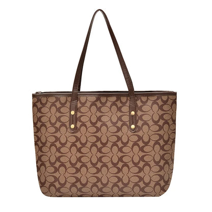 Classic Monogram Tote Bag - Large Capacity Canvas Shoulder Handbag with PU Trim for Women, Work & Shopping