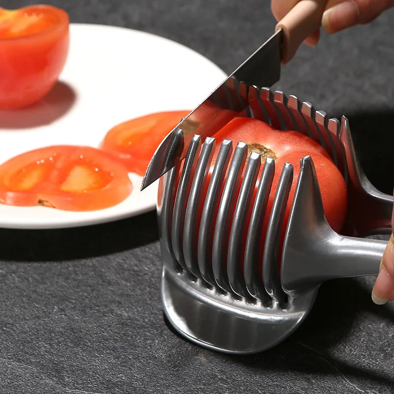 Stainless Steel Handheld Fruit and Vegetable Slicer - Orange, Lemon, Tomato and Onion Cutter Kitchen Accessory