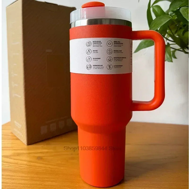 2025 New Stainless Steel Travel Mug with Handle & Straw Lid – 30oz/40oz Vacuum Insulated, Double Wall Thermal Iced Cup