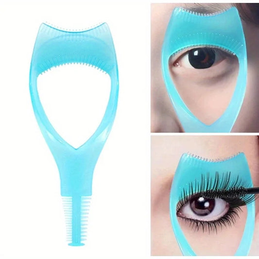 3-in-1 Mascara Applicator Template – Eyelash Curler Guard, Eyeliner Holder & Eyebrow Drawing Beauty Tool with Storage Case