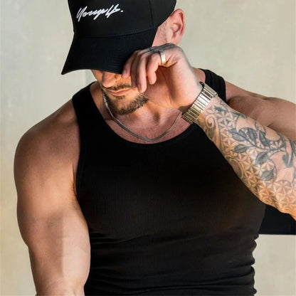 Men's Ice Silk Ribbed Muscle Vest - Slim Fit Knit Sports Tank Top for Spring Summer Fitness & Casual Wear