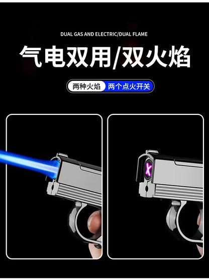 2025 Windproof Dual-Use Laser Lighter – Electric & Gas Multifunctional Metal Lighter for Men
