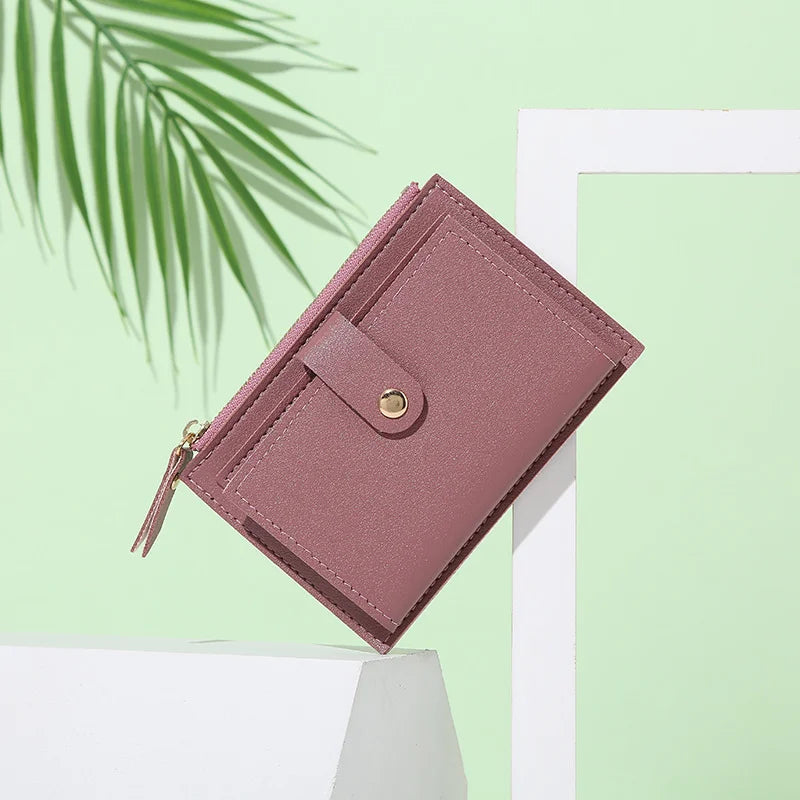 Women’s PU Leather Mini Wallet — Slim Hasp & Zipper Purse, Multi-Card Holder with Coin Pocket, Small Solid Short Wallet
