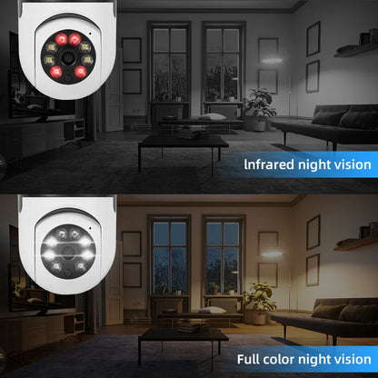 3MP WiFi E27 Bulb Camera with PTZ, 4X Digital Zoom, AI Motion Detection & Full Color Night Vision