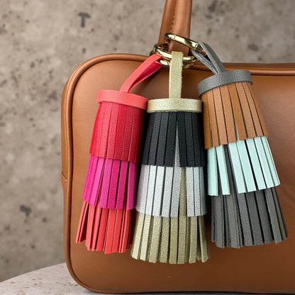 Bohemian Leather Tassel Charm - Thick Fringe Bag Accessory with Large Metal Ring