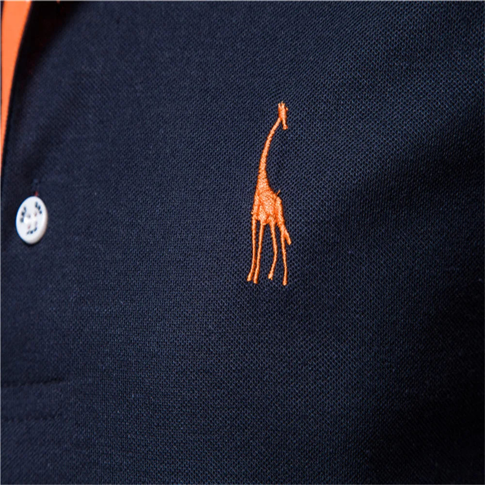 Men's Giraffe Embroidered Polo Shirt - Short Sleeve Casual Business Summer Top