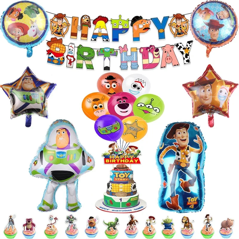 Disney Toy Story Buzz Lightyear Birthday Party Decoration Set – Foil & Latex Balloons, Happy Birthday Banner & Cake Topper for Kids Boys Hero Theme Party