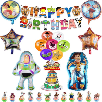 Disney Toy Story Buzz Lightyear Birthday Party Decoration Set – Foil & Latex Balloons, Happy Birthday Banner & Cake Topper for Kids Boys Hero Theme Party