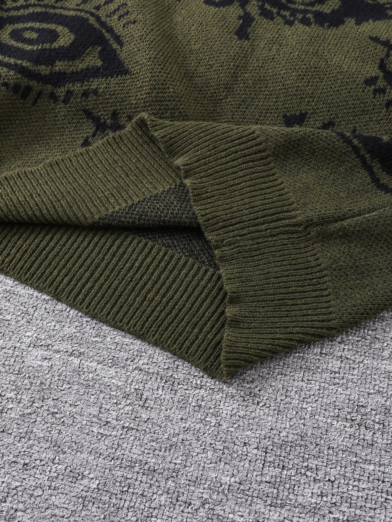 Men's Abstract Eye Jacquard Sweater - Round Neck Knitted Autumn Winter Casual Pullover Top