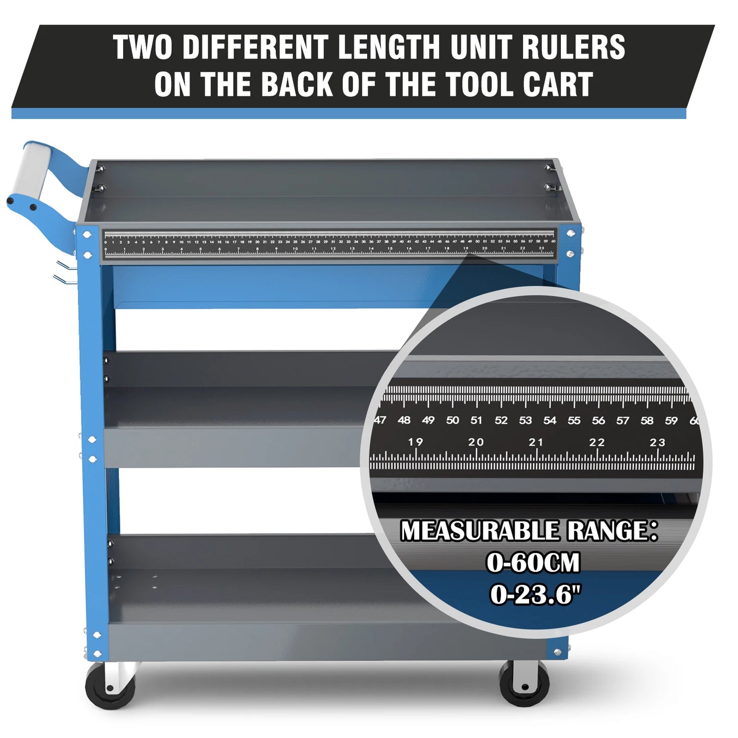 AIRAJ 3-Tier Rolling Tool Cart on Wheels - 440 lbs Capacity Storage for Garage & Warehouse, Available in Blue/Black/Red