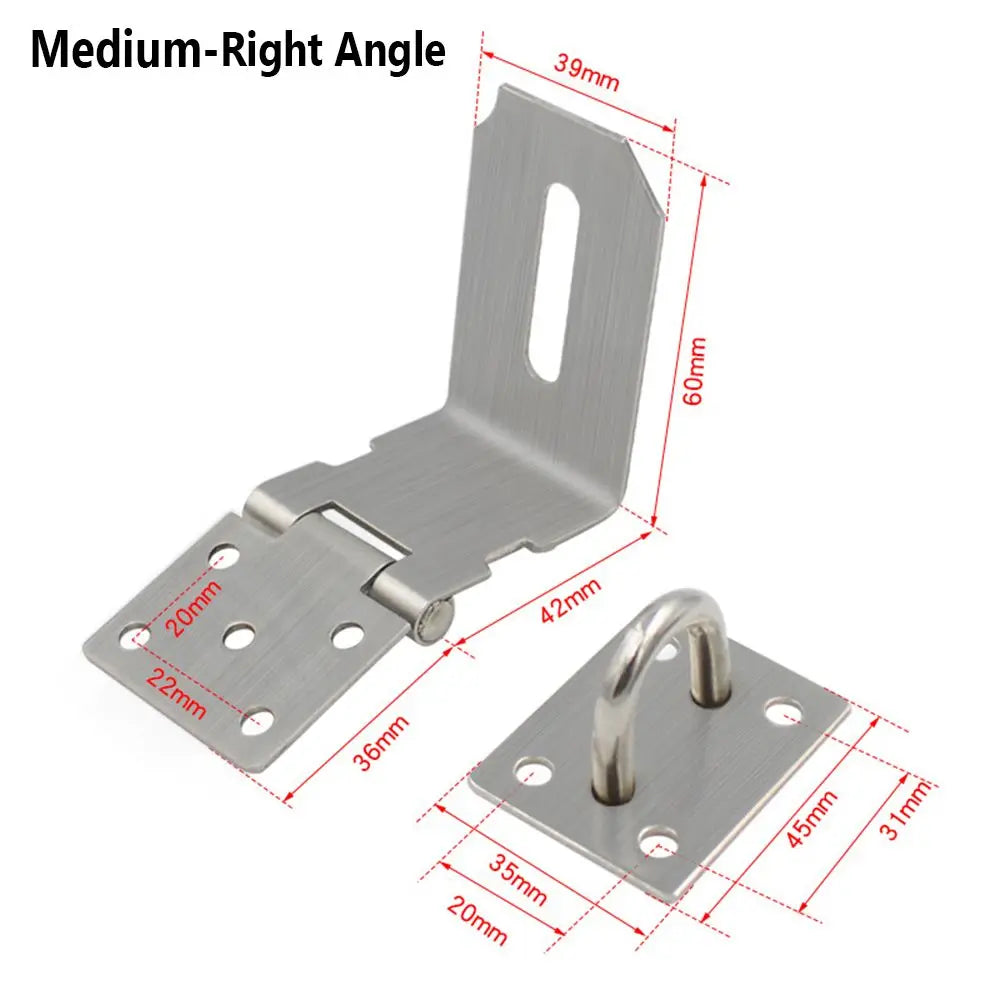 Stainless Steel Padlock Hasp Lock | 90° Right Angle Door Clasp, Shed Gate Latch, Burglar-Proof Household Bolt Buckle